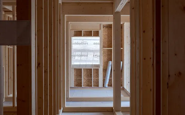 Timber wall framing inside a home under repair